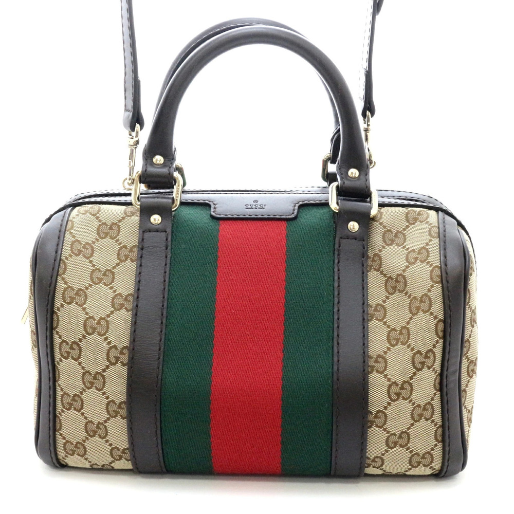 Gucci Sherry Boston Bag GG Canvas Leather Brown